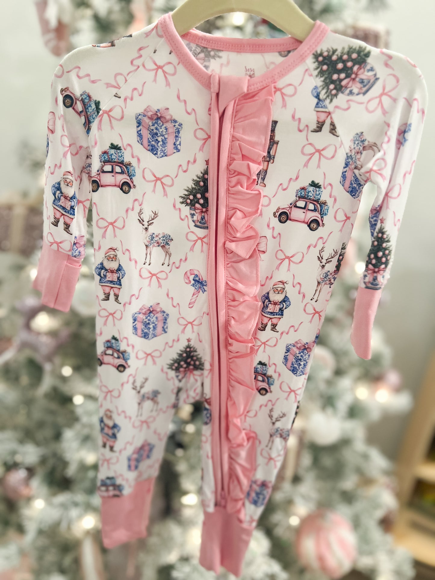 RTS-Pink Christmas Zippie 0-3m
