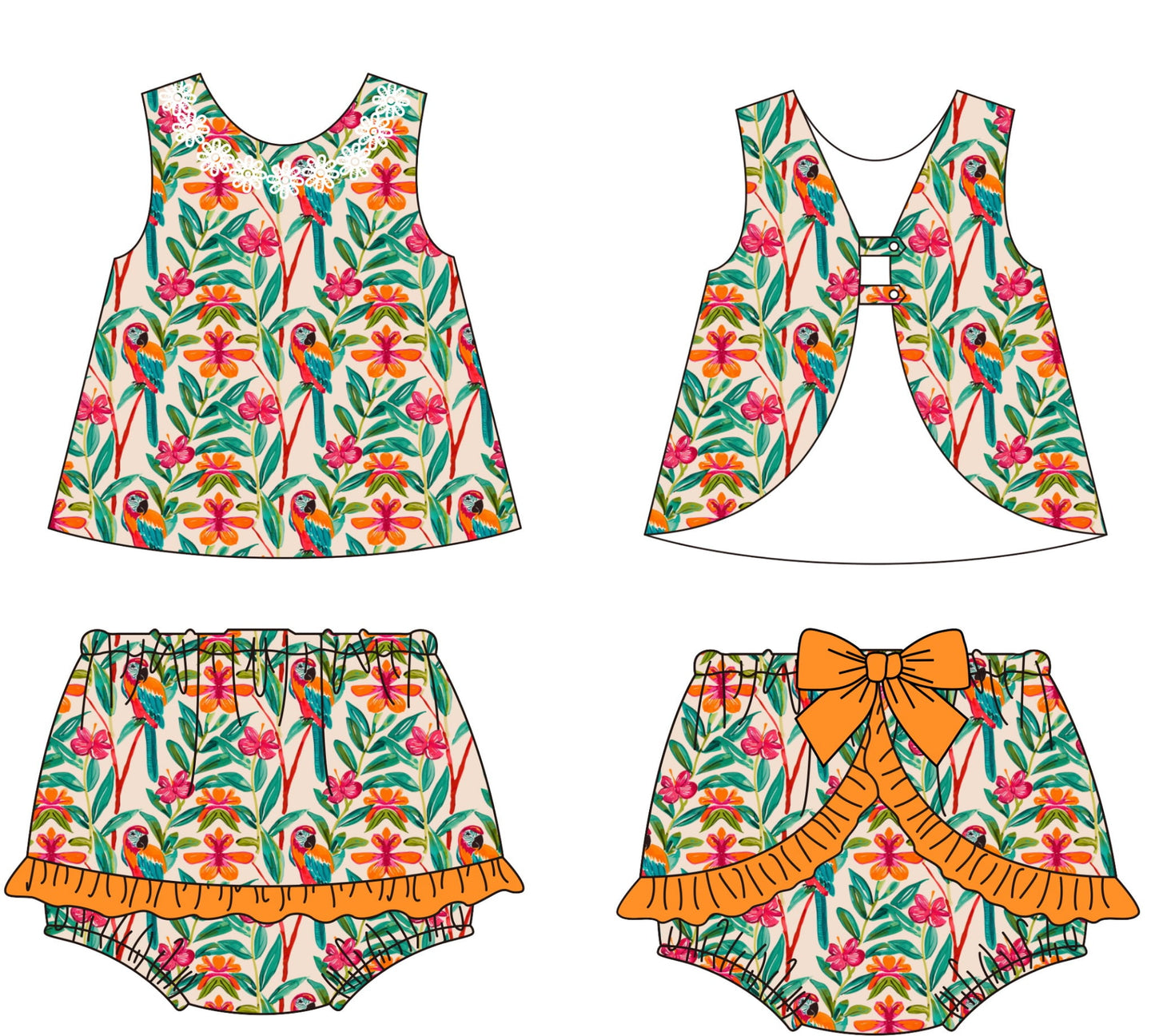 RTS- Macaw-  diaper set