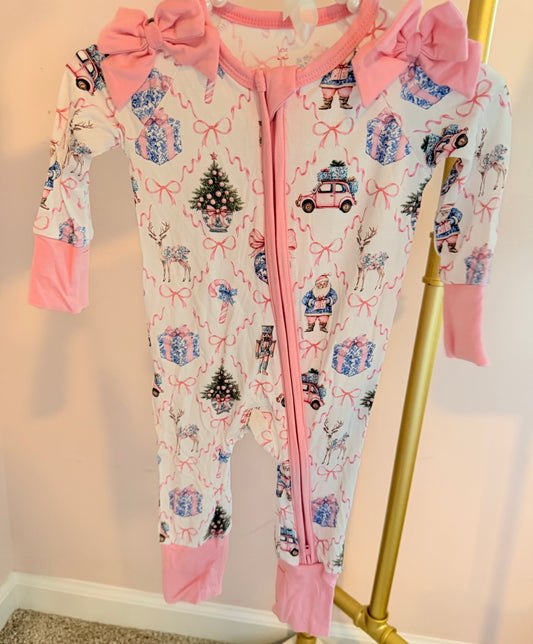 RTS- Pink Christmas bow Zippie