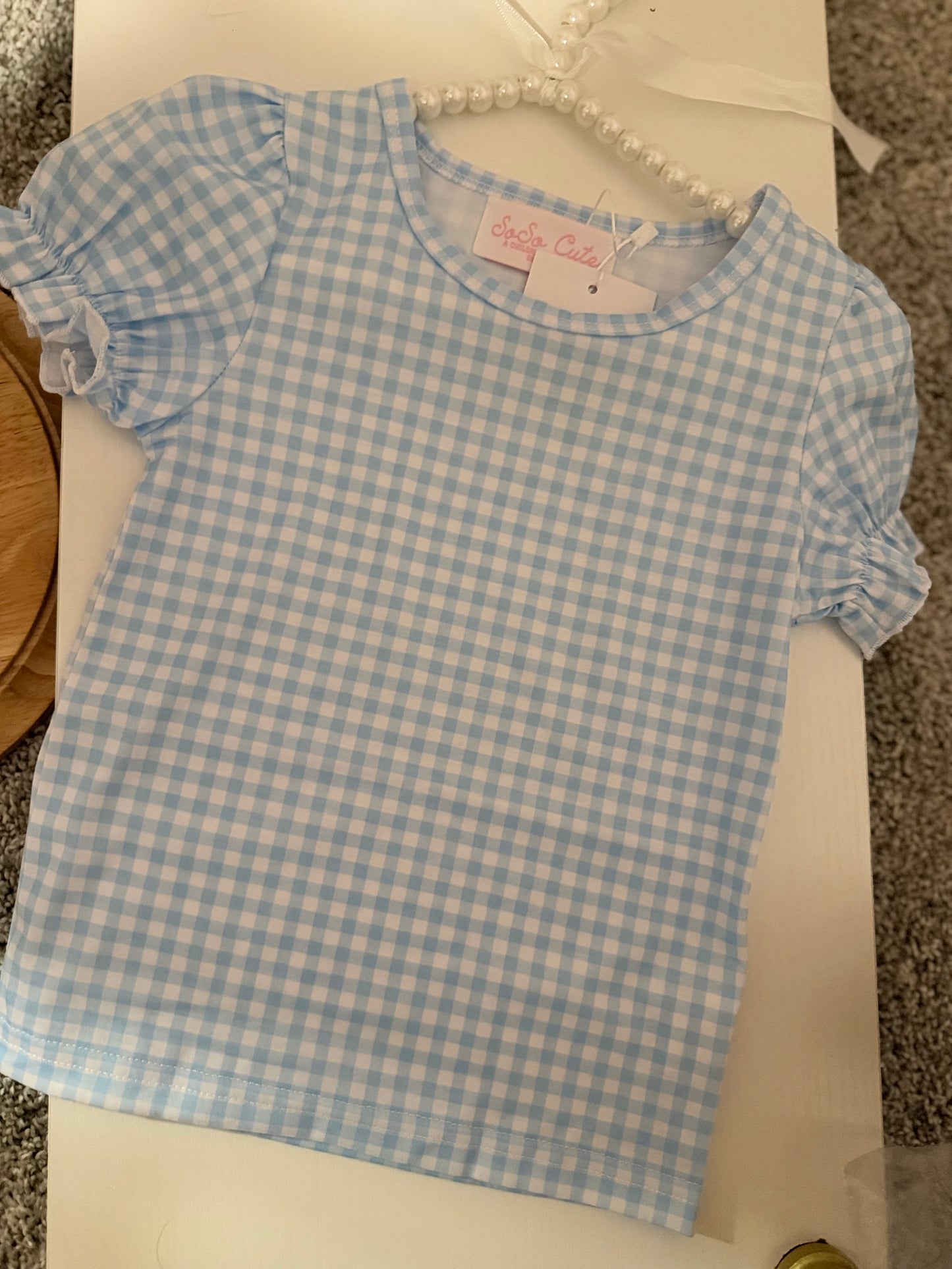 RTS- blue gingham t-shirt